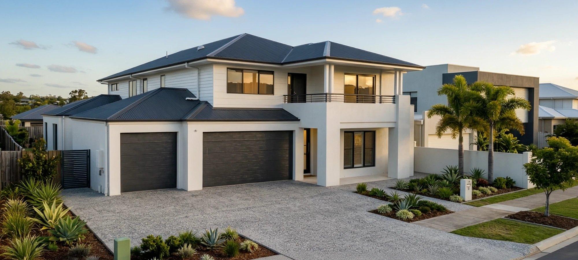 Exposed aggregate driveway poured by JRB at a double-storey home